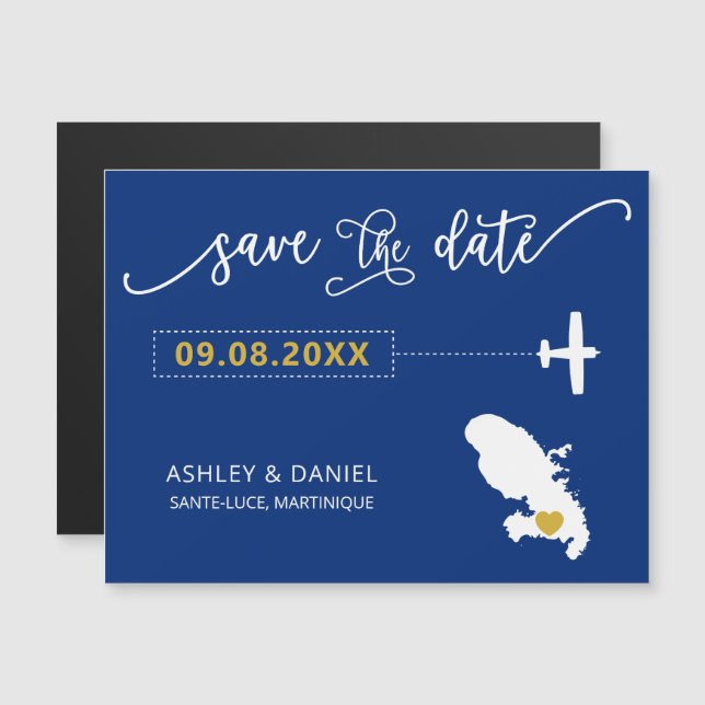 Martinique Wedding Save the Date Card, Map Magneteinladung (Vorne/Hinten)