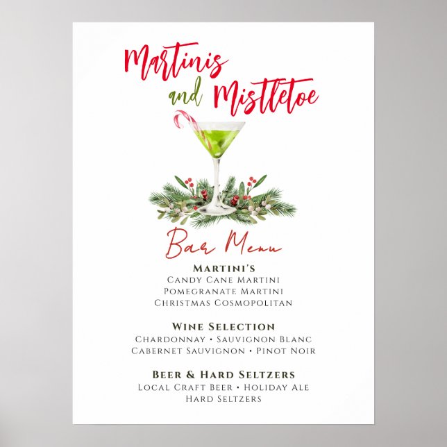 Martinis and Mistletoe Holiday Party Bar Menu Poster (Vorne)