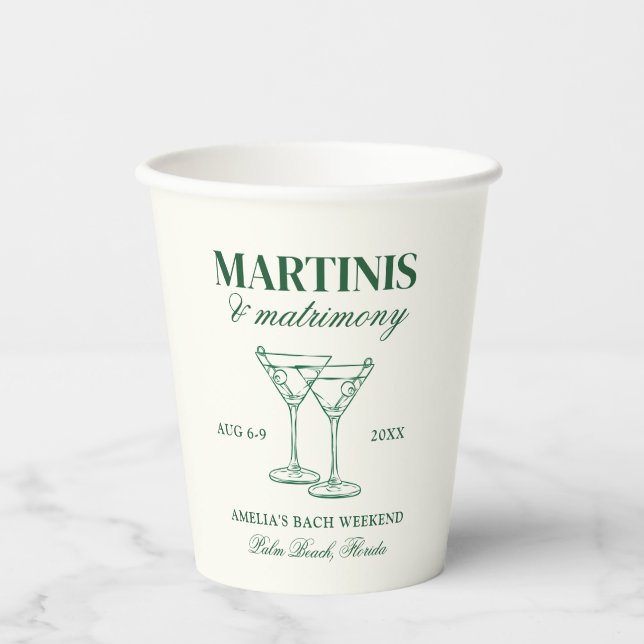 Martinis & Matrimony Bachelorette Wochenende Pappbecher (Vorderseite)