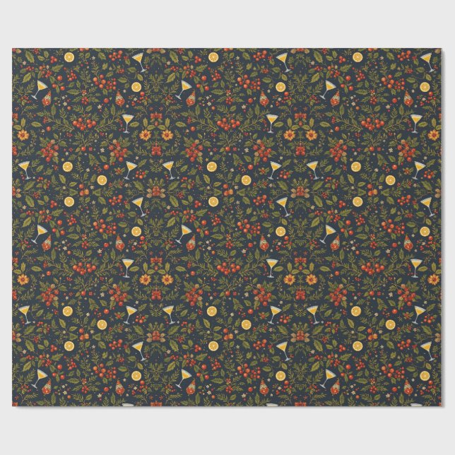 Martinis und Botanicals Holiday Wrapping Paper Geschenkpapier (Flach)