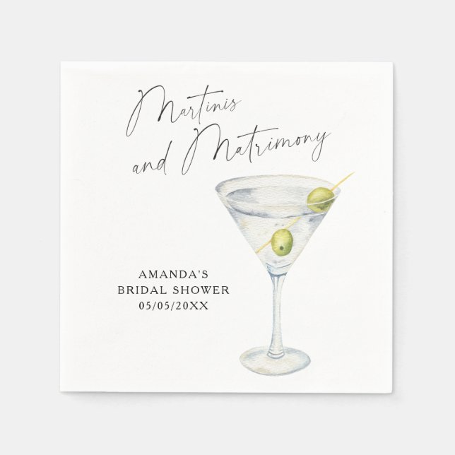 Martinis und Matrimony Brautparty Serviette (Vorderseite)