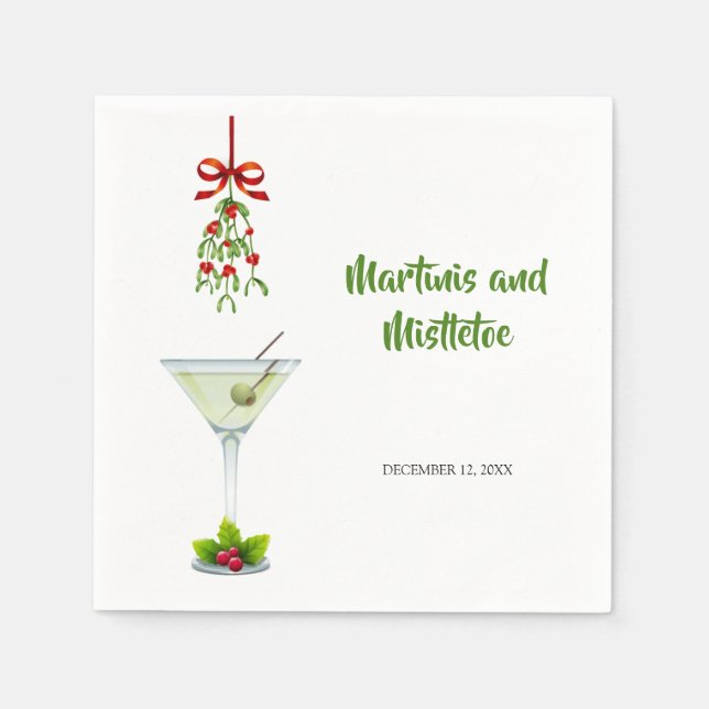 Martinis und MistletoChristmas Napkins Serviette (Vorderseite)