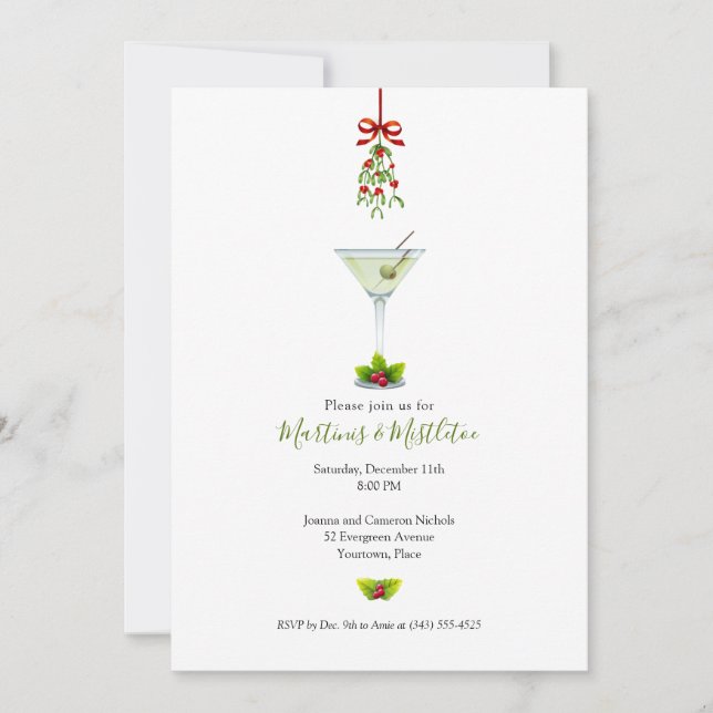 Martinis und Mistletoe Weihnachtsfeier Einladung (Vorderseite)