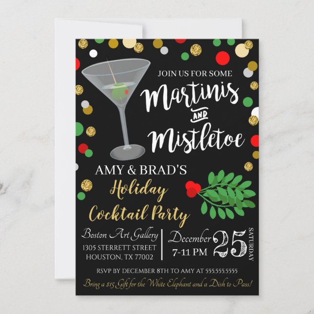 Martinis und Mistletoweihnachtseinladung Einladung (Vorderseite)