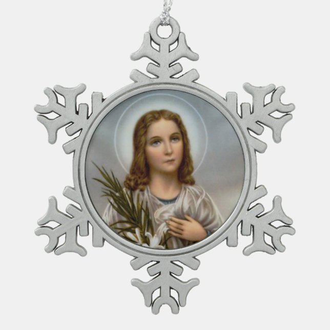 Märtyrer St. Maria Goretti Schneeflocken Zinn-Ornament (Vorderseite)