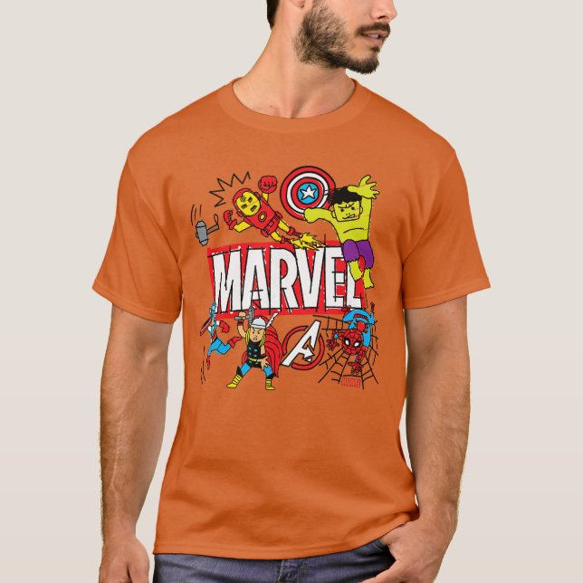 Marvel Sketch Retro T-Shirt (Vorderseite)