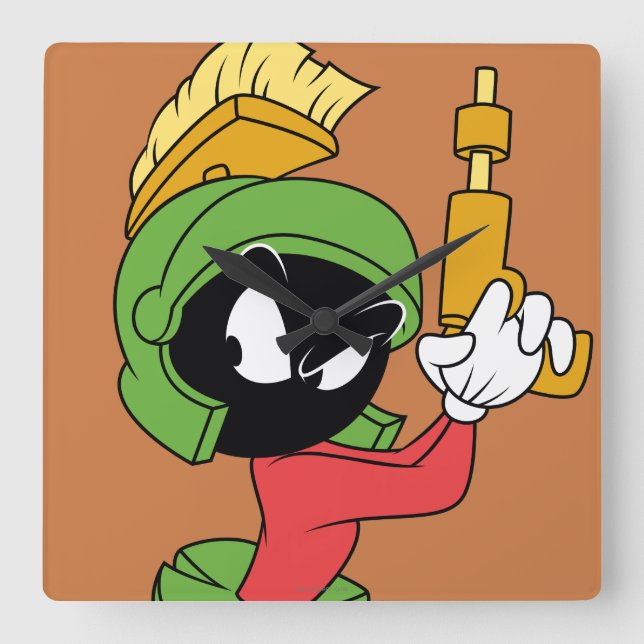 MARVIN MARTIAN™ mit Laser fertig Quadratische Wanduhr (Vorderseite)