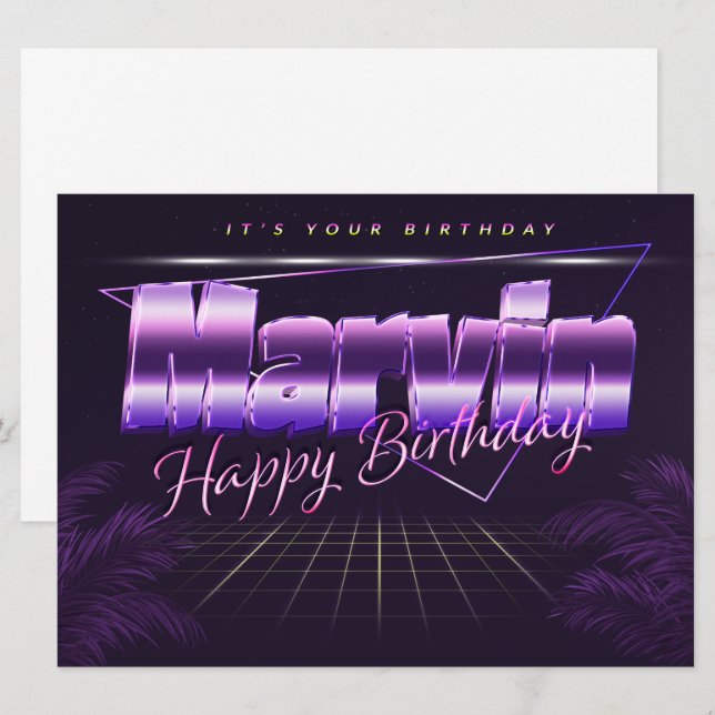 Marvin Name Vorname lila retro Karte Geburtstag (Vorne/Hinten)