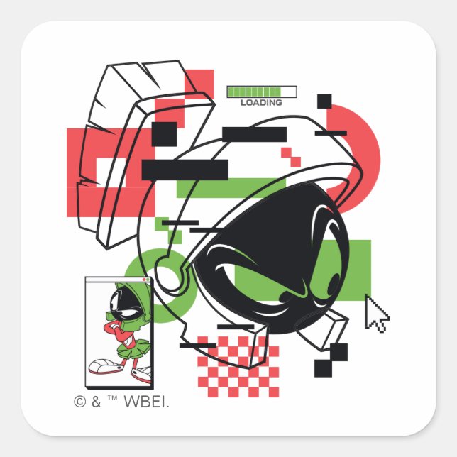 MARVIN THE MARTIAN™ Glitch Quadratischer Aufkleber (Vorderseite)