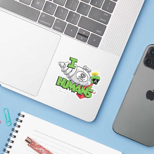 MARVIN THE MARTIAN™ I Laser Humans Aufkleber (Laptop mit iPhone)