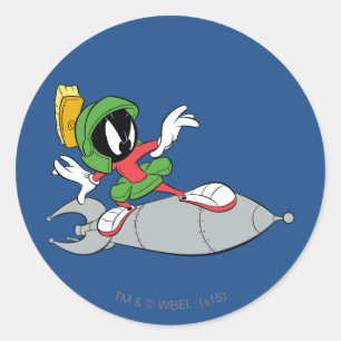 MARVIN THE MARTIAN™ Reitende Rakete Runder Aufkleber
