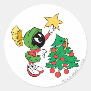 MARVIN THE MARTIAN™ Stern auf dem Baum Runder Aufkleber