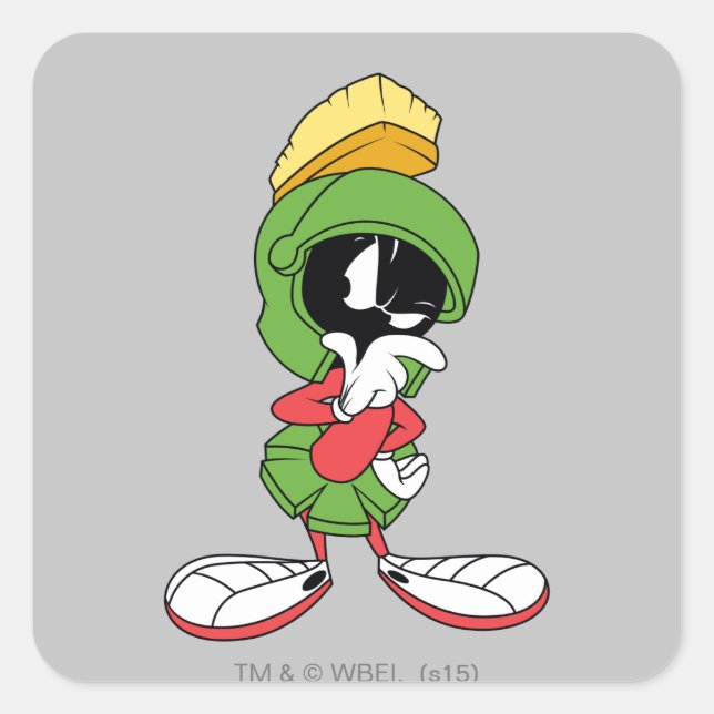 MARVIN THE MARTIAN™ Thinking Quadratischer Aufkleber (Vorderseite)