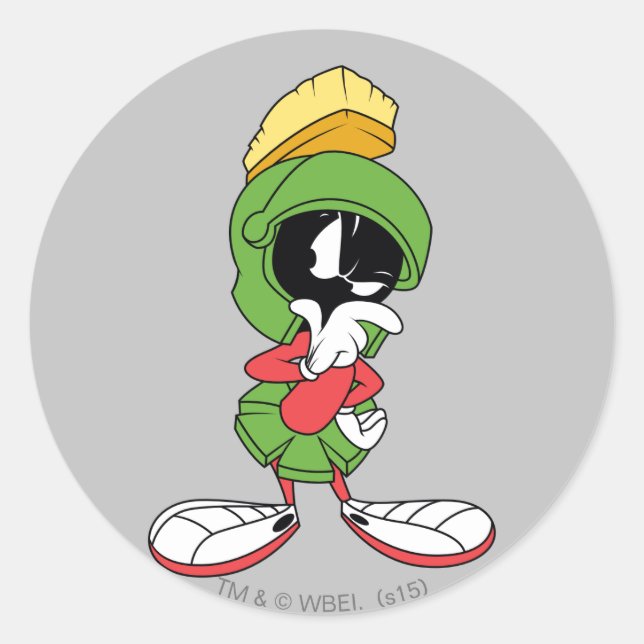 MARVIN THE MARTIAN™ Thinking Runder Aufkleber (Vorderseite)