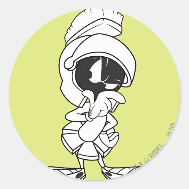 MARVIN THE MARTIAN™ Thinking Runder Aufkleber (Vorderseite)