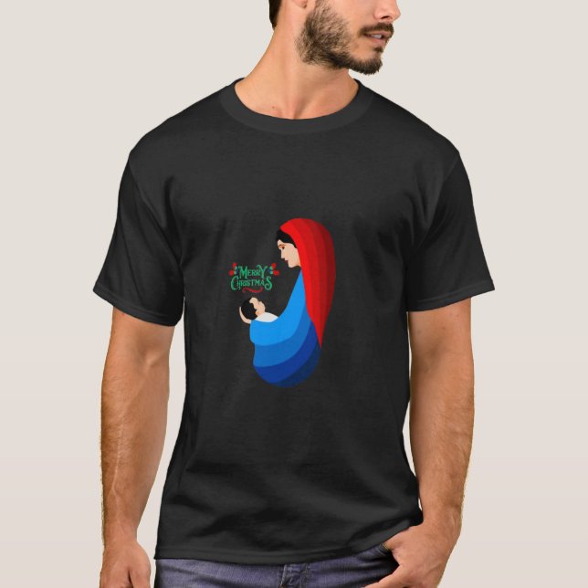 Mary and Baby Jesus Christmas Illustration T-Shirt (Vorderseite)
