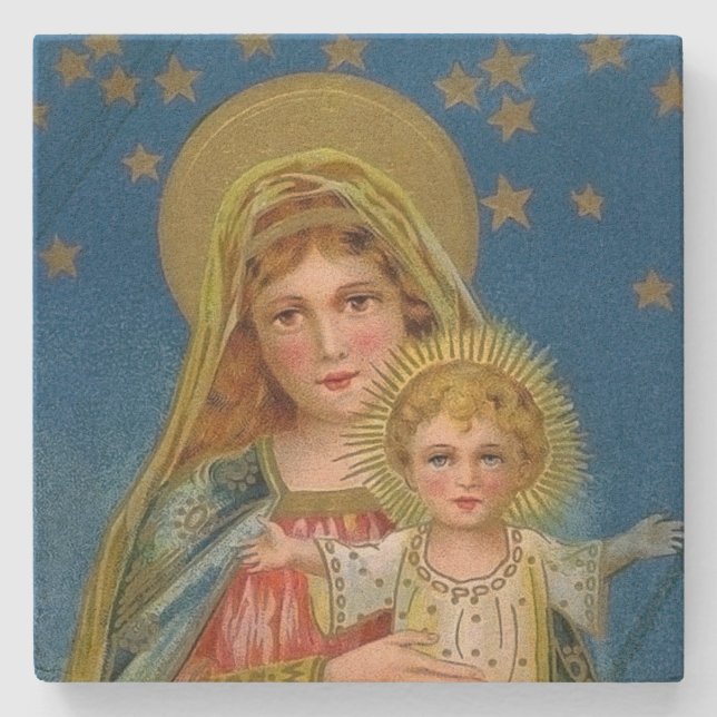 Mary and Baby Jesus Vintage Weihnachten Steinuntersetzer (Vorderseite)
