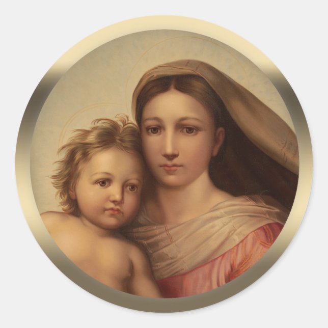 Mary and Jesus child Sistine Madonna Prang CC0970 Runder Aufkleber (Vorderseite)