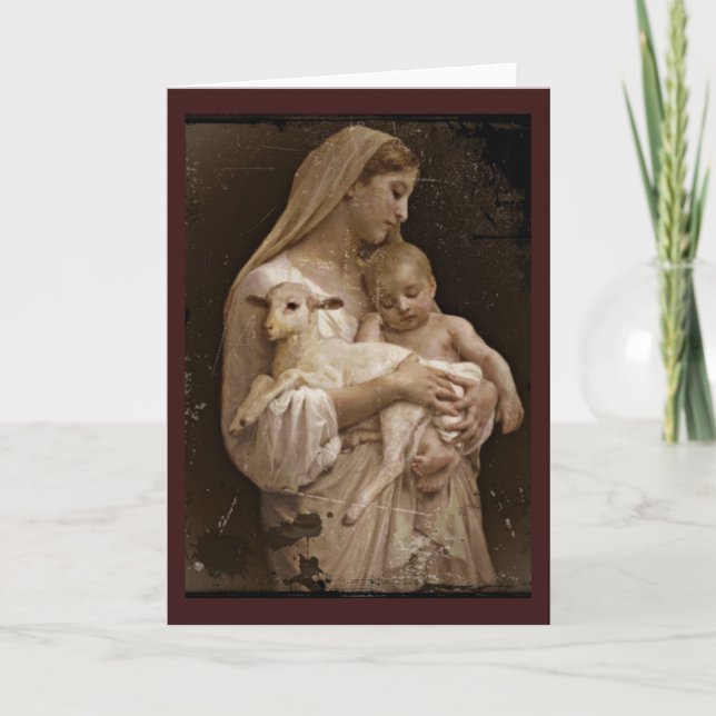Mary-Baby Jesus und Lamm Karte (Vorderseite)