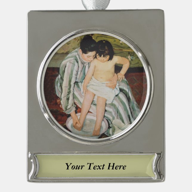 Mary Cassatt Child's Bath Painting Banner-Ornament Silber (Vorderseite)