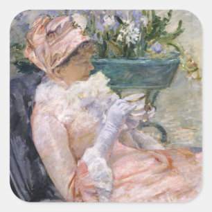 Mary Cassatt - Die Tasse Tee Quadratischer Aufkleber