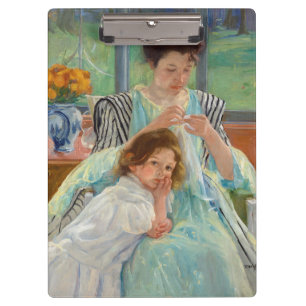 Mary Cassatt - Junge Mutter beim Nähen Klemmbrett