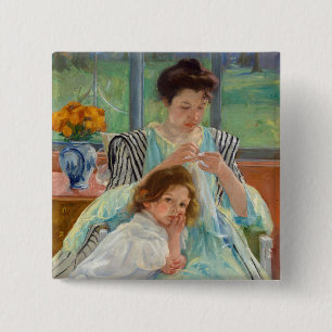 Mary Cassatt - Jungmütternähen Button
