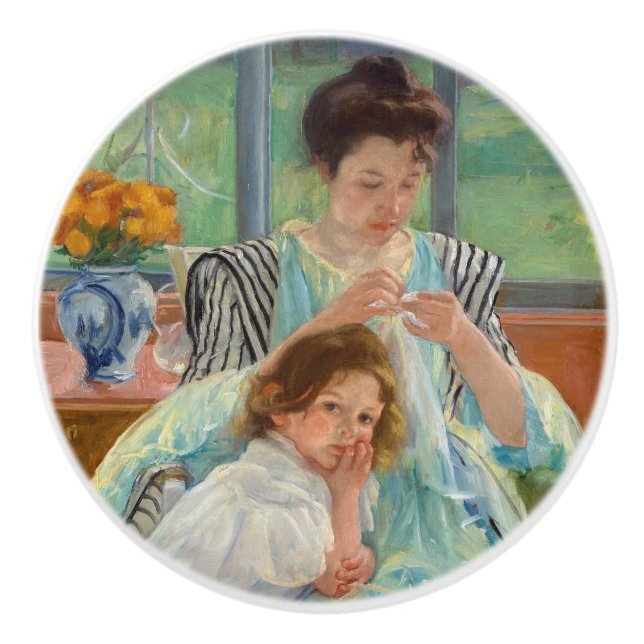 Mary Cassatt - Jungmütternähen Keramikknauf (Vorderseite)