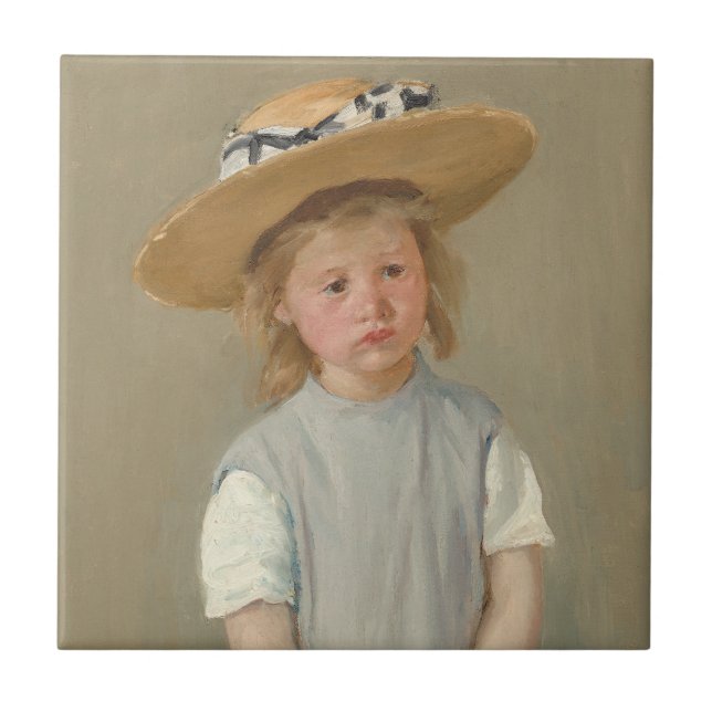 Mary Cassatt - Kind in einem Strohhut Fliese (Vorderseite)