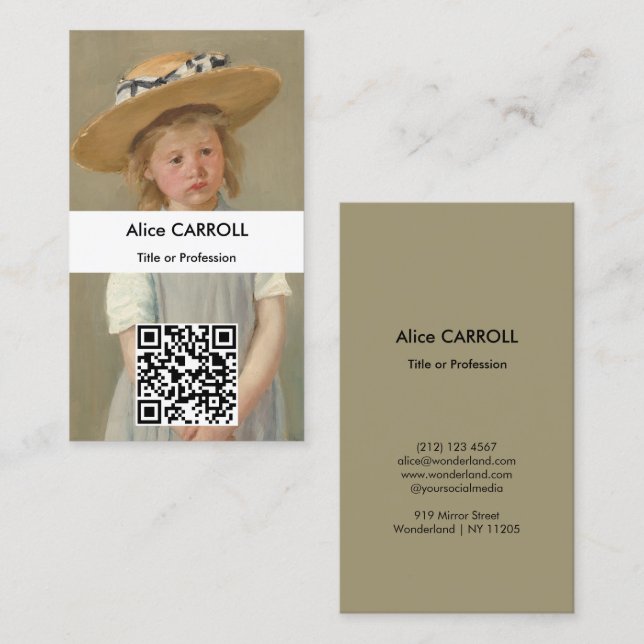 Mary Cassatt - Kind in einem Strohhut - QR-Code Visitenkarte (Vorne/Hinten)
