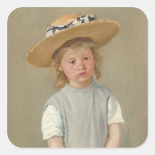 Mary Cassatt - Kind in einem Strohhut Quadratischer Aufkleber