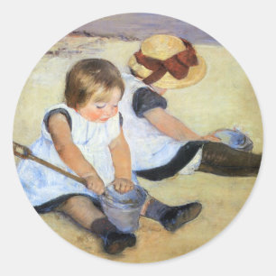 Mary Cassatt, Kinder am Strand, Runder Aufkleber