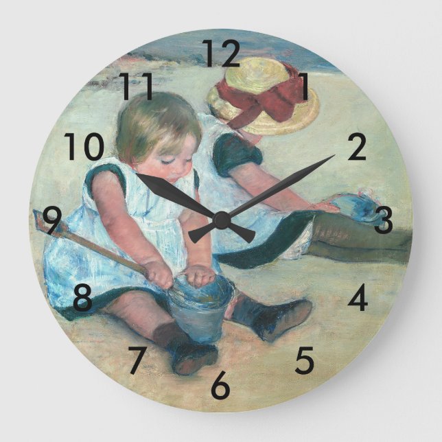 Mary Cassatt - Kinder, die am Strand spielen Große Wanduhr (Vorderseite)