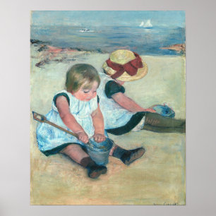 Mary Cassatt - Kinder, die am Strand spielen Poster