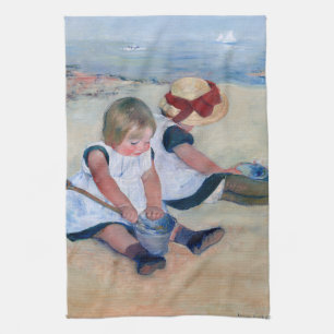 Mary Cassatt Kinder spielen am Strand 1884 Geschirrtuch