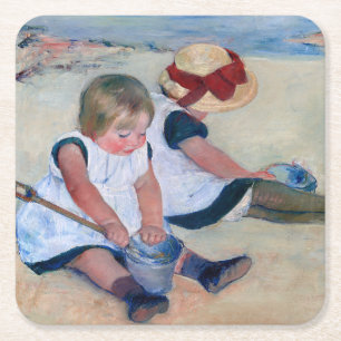 Mary Cassatt Kinder spielen am Strand 1884 Rechteckiger Pappuntersetzer
