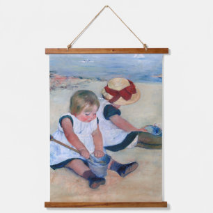 Mary Cassatt Kinder spielen am Strand 1884  Wandteppich Mit Holzrahmen