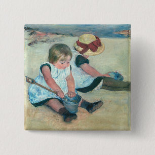 Mary Cassatt - Kinder spielen am Strand Button