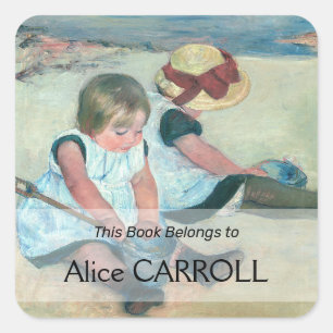 Mary Cassatt - Kinder spielen am Strand Quadratischer Aufkleber