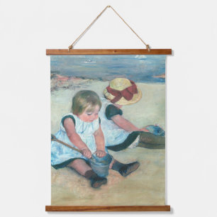 Mary Cassatt - Kinder spielen am Strand Wandteppich Mit Holzrahmen