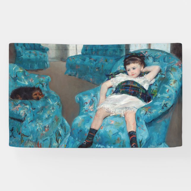 Mary Cassatt - Kleines Mädchen in einem blauen Ses Banner (Horizontal)