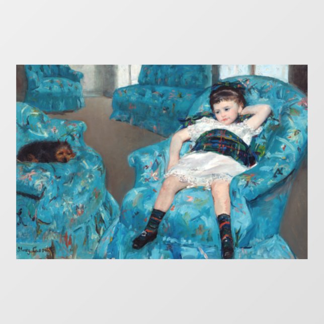 Mary Cassatt - Kleines Mädchen in einem blauen Ses Fensteraufkleber (Blatt)