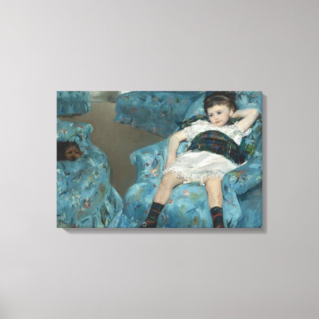 Mary Cassatt - Kleines Mädchen in einem blauen Ses Leinwanddruck (Vorderseite)