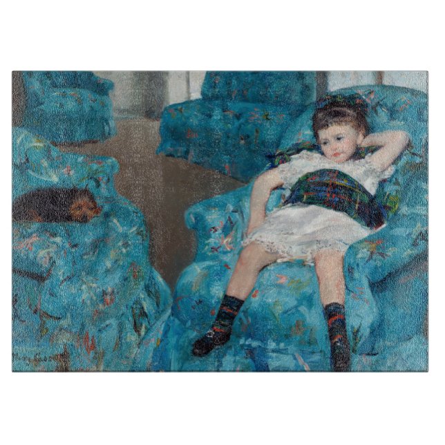 Mary Cassatt - Kleines Mädchen in einem blauen Ses Schneidebrett (Vorderseite)