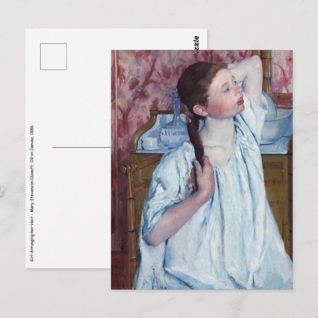 Mary Cassatt - Mädchen, die ihre Haare anordnen Postkarte (Vorne/Hinten)