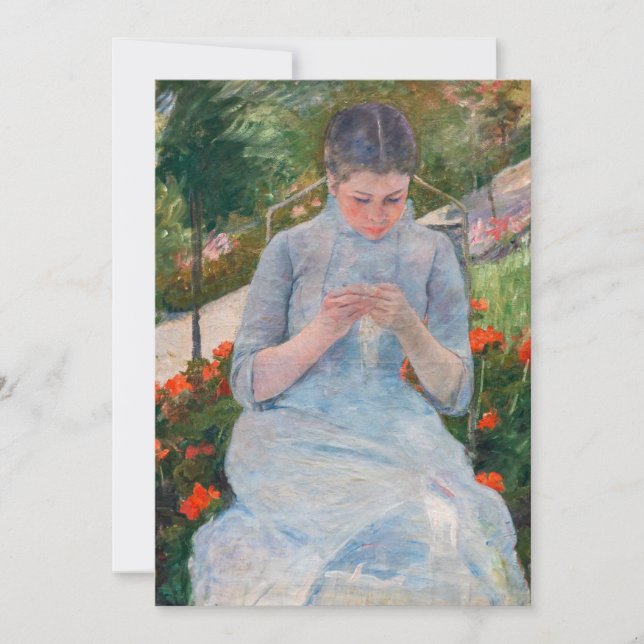 Mary Cassatt - Mädchen nähen im Garten Einladung (Vorderseite)