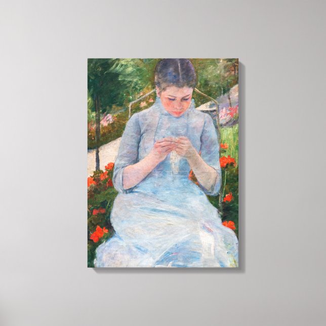 Mary Cassatt - Mädchen nähen im Garten Leinwanddruck (Vorderseite)