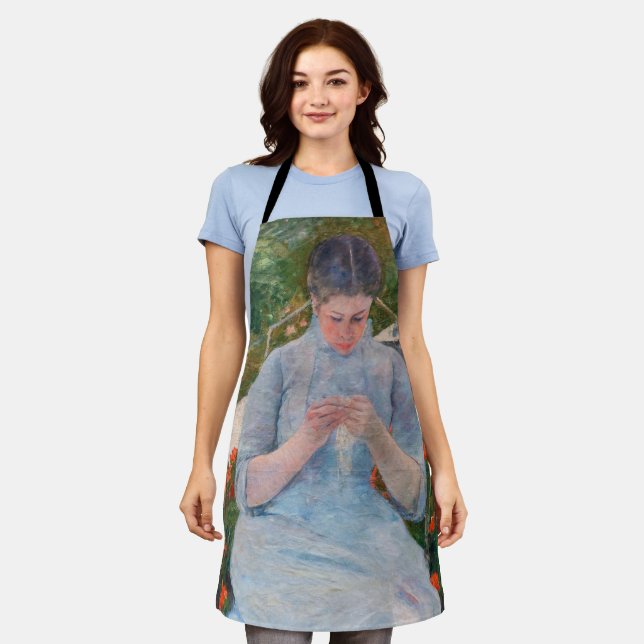 Mary Cassatt - Mädchen nähen im Garten Schürze (Getragen)