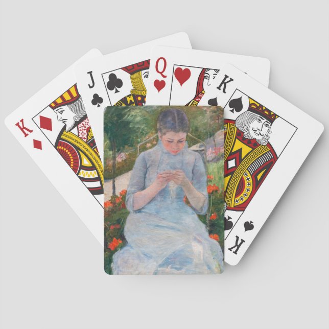 Mary Cassatt - Mädchen nähen im Garten Spielkarten (Rückseite)
