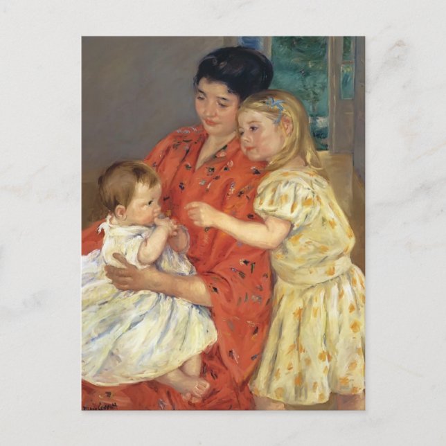 Mary Cassatt- Mutter und Sara Admiring the Baby Postkarte (Vorderseite)